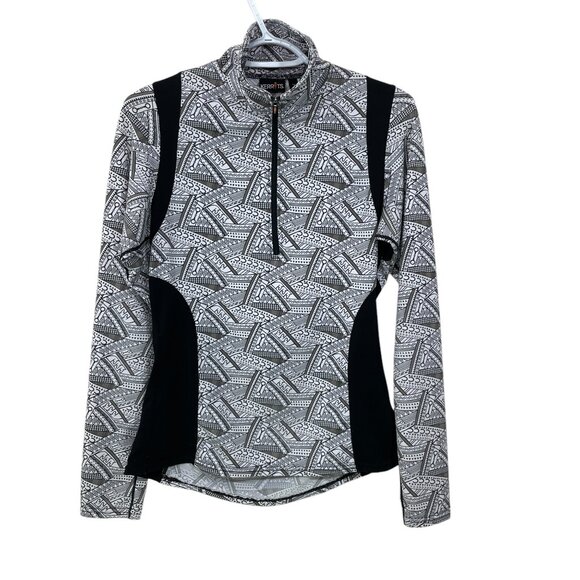 Kerrits Equestrian 1/4 Zip Top Womens Small Long Sleeve  Black/White Horse Print - Picture 1 of 5